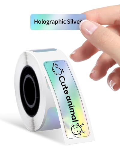 Phomemo D30 Etiketten - Holografisches Silber D30 Thermo-Etikett, wasserfestes selbstklebendes Etikettenband, 3/8"× 1 1/2" (12mm×40mm), 100 Etiketten/Rolle von Phomemo