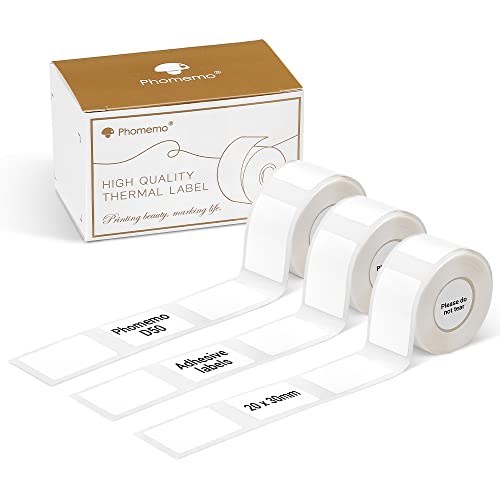 Phomemo D50 Etiketten, 3 Rollen selbstklebende Thermoetiketten Labels, 20mm x 30mm, kompatibel mit Phomemo D50 Etikettendrucker, für Zuhause, Büro, 200 Etiketten pro Rolle, 3 Rollen(Weiß) von Phomemo