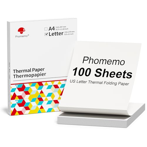 Phomemo Endlos-Faltpapier US Letter Format, 216mm * 279mm (8.5" x 10.98"), Kompatibel mit Phomemo P831/M832/M833/M834 Tragbarer A4 Drucker, für Business, Foto, Rechnungen, Verträge, 100 Blatt von Phomemo