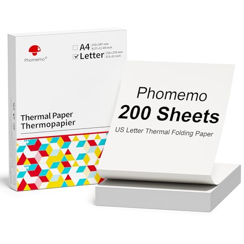 Phomemo Endlos-Faltpapier US Letter Format, 216mm * 279mm (8.5" x 10.98"), Kompatibel mit Phomemo P831/M832/M833/M834 Tragbarer A4 Drucker, für Business, Foto, Rechnungen, Verträge, 200 Blatt von Phomemo
