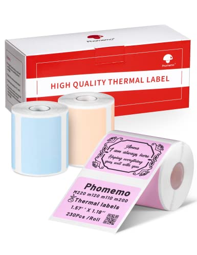 Phomemo Labels – 40x30mm(3 Rollen), 230 Etiketten/Rolle für Phomemo M120/M110/M200/M220/M221 Etikettendrucker Starkes quadratisches selbstklebendes Etiket(Rosa/Blau/Khaki) von Phomemo