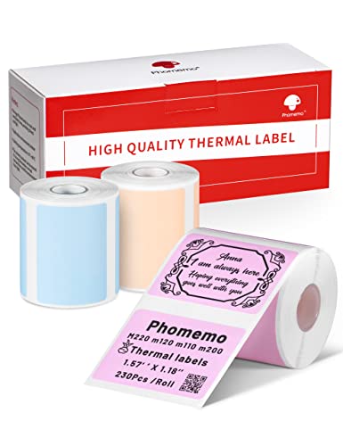 Phomemo Labels – 40x30mm(3 Rollen), 230 Etiketten/Rolle für Phomemo M120/M110/M200/M220/M221 Etikettendrucker Starkes quadratisches selbstklebendes Etiket(Rosa/Blau/Khaki) von Phomemo