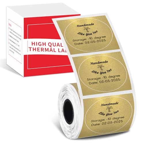 Phomemo Logo-Aufkleber 2" Gold Rund Selbstklebende Thermodirekt-Etiketten für Phomemo M110 M220 M221 M108 M100 M150 M250 M260, zum Drucken von Logos, zur Kennzeichnung von Haushaltsgegenständen von Phomemo