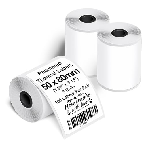 Phomemo M110/M220/M221/M200/M120/M100/M108/M150/M250/M260 Selbstklebende Etiketten, 1.97"x3.15"(50x80mm) Thermoetiketten papier für Phomemo Etikettendrucker, 100 Etiketten pro Rolle (3 Rollen) von Phomemo