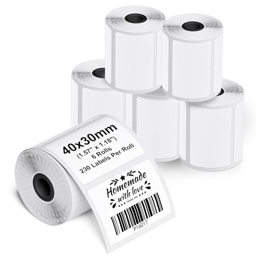 Phomemo M110/M220/M221/M200/M120/M100/M108/M150/M250/M260 Multifunktionale Selbstklebende Etiketten, 1.57"x1.18"(40x30mm) etikettenpapier für Phomemo Etikettendrucker. 230 Etiketten/Rolle(6 Rollen) von Phomemo
