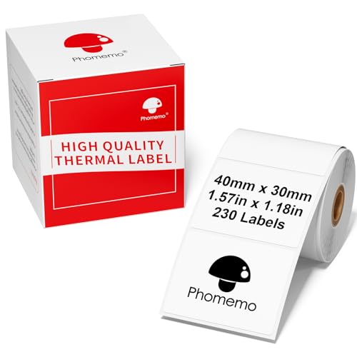 Phomemo M110/M220/M221/M200/M120/M100/M108/M150/M250/M260 Multifunktionale selbstklebende Etiketten, 1.57"x1.18"(40x30mm) Thermoetikettenpapier für Phomemo Etikettendrucker, 230 Etiketten pro Rolle. von Phomemo