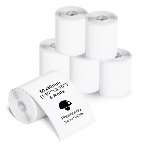Phomemo M110/M220/M221/M200/M120/M100/M108/M150/M250/M260 Selbstklebende Etiketten, 1.97" x 3.15"(50x80 mm) Thermoetiketten papier für Phomemo Etikettendrucker, 100 Etiketten pro Rolle (6 Rollen) von Phomemo