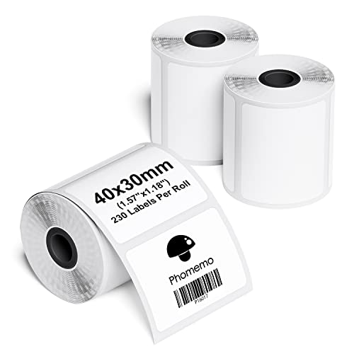 Phomemo M110/M200/M220/M221/M120 Selbstklebende Etiketten 1.57"x1.18"(40x30mm), Thermoetiketten papier für Phomemo M110/M200/M220/M221/M120 Etikettenmacher, 230 Etiketten pro Rolle(3 Rollen) von Phomemo