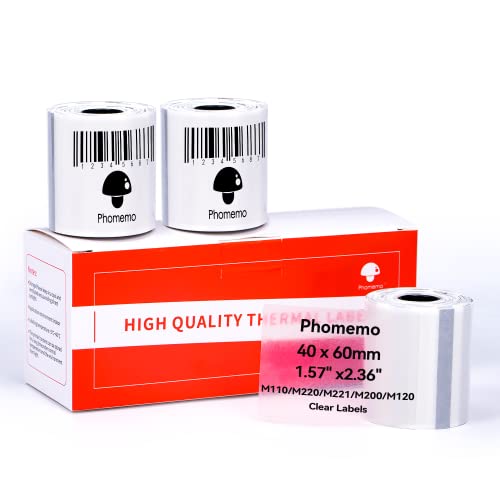 Phomemo M110/M220/M221/M200/M120/M100/M108/M150/M250/M260 Rechteckige Transparente Selbstklebeetiketten für Phomemo Etikettendrucker 1.57" x 2.36" (40x60 mm) von Phomemo