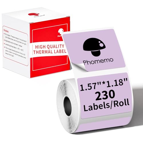 Phomemo M110 M120 M200 M220 M221 Label Maker Tape-Thermodrucker-Etiketten für Preis, Name, Adresse, Logo, Barcode, 40mm*30mm, Lila (1 Rolle) von Phomemo