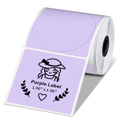 Phomemo M110 M120 M220 M221 M250 M150 M421 Etikettendrucker Runde Thermoetiketten,Phomemo Violett Runde Etiketten 50 mm x 50 mm für Barcodes, Adressen, Namen, Logos, Preise, Dankeschön (1 Rolle) von Phomemo
