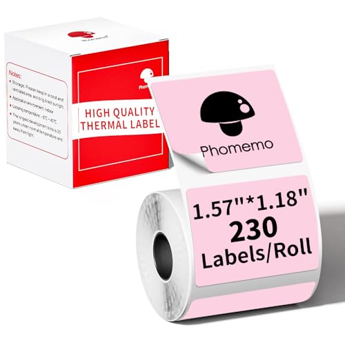 Phomemo M110 M120 M200 M220 M221 Label Maker Tape-Thermodrucker-Etiketten für Preis, Name, Adresse, Logo, Barcode, 40mm*30mm, Rosa (1 Rolle) von Phomemo