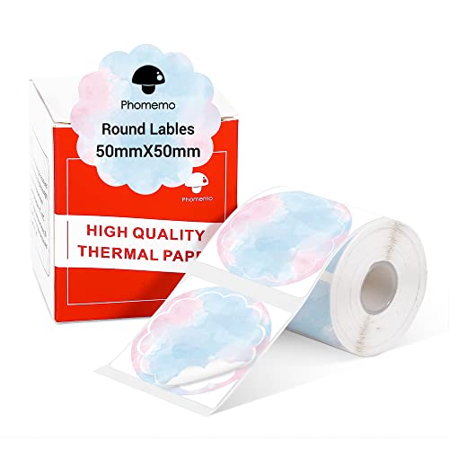 Phomemo M110 M120 M200 M220 M221 Welliges rundes Kreis-Etikett – Thermo-Etiketten für Preis, Name, Adresse, Logo, Barcode, 50 mm x 50 mm, Blau und Rosa Farbverlauf (1 Rolle) von Phomemo