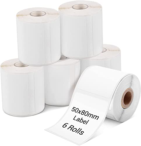 Phomemo 6 Rollen M110 Etikett, 6 Rollen M110/M110S/M120/M200/M220/M221 Thermopapier – 50 x 80 mm) Etikett quadratisches Mehrzweck-Etikett, selbstklebend, 100 Etiketten/Rolle（6 Rollen） von Phomemo