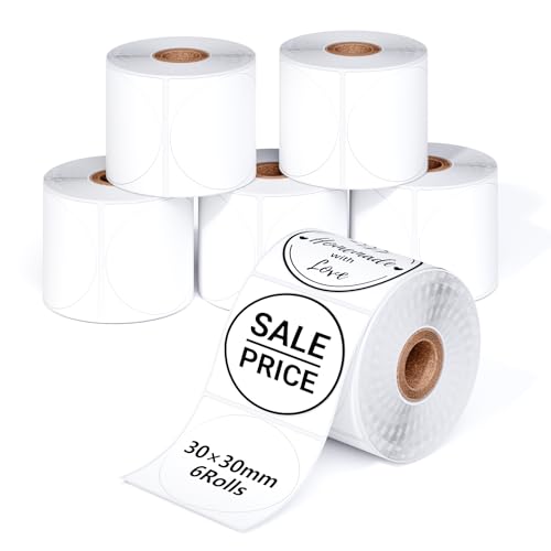 Phomemo M110 Runde Etiketten Thermo Etikettenbögen M110/M220/M221/M120/M200 Multifunktionale Etiketten, 6 Rollen 1.18“ x 1.18“ (30x30mm), 200 Etiketten/Rolle, 6 Rollen runder Etiketten von Phomemo