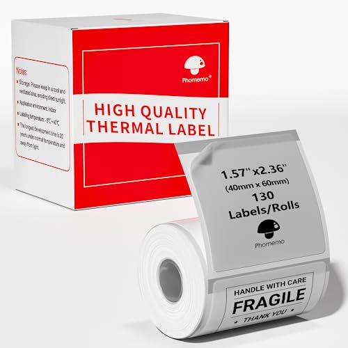 Phomemo M220 Transparentes Etikettenpapier, Multifunktionales Thermoetikett Transparentes Etikett für M220 M250 M221 M120 M150 M108 M110 M421 Etikettendrucker, 1 Rolle, 40x60mm, 130 Etiketten/Rolle von Phomemo