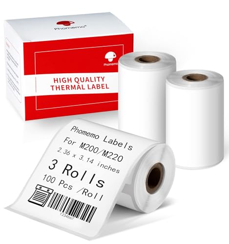 Phomemo Mehrzweck Thermo Aufkleber Etiketten,2,36"x3,14",Premium-Klebe-Etiketten für Mailing-Adressen,Kompatibel mit M220 M221 Etikettendrucker für Logo-Design,QR-Code, Namensschild, Inventar,3 Rollen von Phomemo