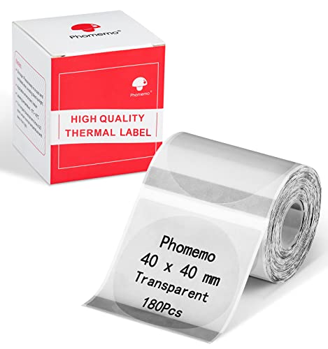 Phomemo Runde 40 x 40 mm Transparente Etiketten, kompatibel mit Phomemo M110, M120, M200, M220 Etikettendrucker für Verpackungen, Umschläge, Schachteln, Geschenkverpackungen,1 Rolle von Phomemo
