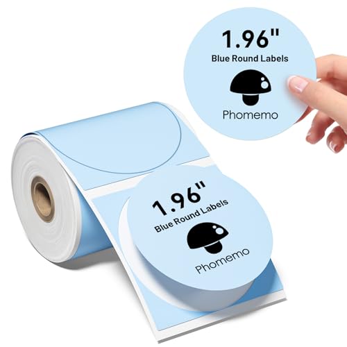 Phomemo Runde Farbig selbstklebende Etiketten 1.97"*1.97"(50x50mm), Thermo-Etikettenpapier für Phomemo M110/M221/M200/M120/M220 Etikettendrucker 140 Etiketten pro Rolle (Blau) von Phomemo