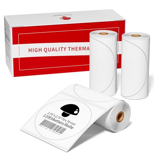 Phomemo Runde Selbstklebende Thermo Etiketten, 2.75''x2.75'' (70x70mm) für M220/M221/M250/M200 Etikettendrucker, Barcod,Adress,Post,Marken,Geschäfts,Haushaltsetiketten,Schwarz auf Weiß,3 Rollen von Phomemo