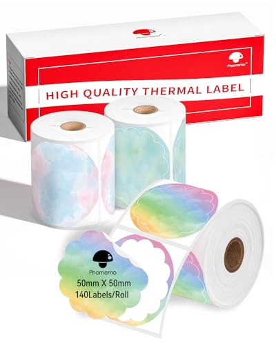 Phomemo Rundes Etikettenpapier, Wellenartig Kreis Etikett – Thermo Etiketten für Preis, Name, Logo,Kompatibel mit M220 M120 M110 M200 M221 Etikettendrucker, 50x50mm Mehrfarbiger Farbverlauf (3 Rolle) von Phomemo