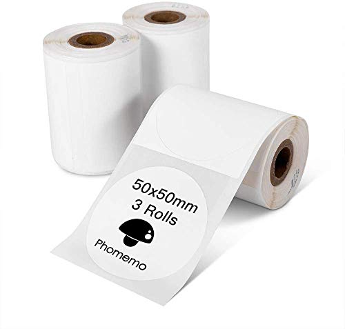 Phomemo Thermo-Etiketten, rund, selbsthaftende Multifunktions-Etiketten für Phomemo M110/M200 Etikettendrucker, 50 x 50 mm, 3 Rollen, 140 Etiketten/Rolle, Weiß von Phomemo