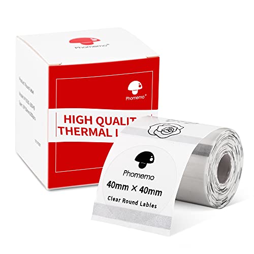 Phomemo Transparent Round Etikett, selbstklebendes rundes Etikett für Phomemo M110 M200 M120 M220 M221 Etikettdrucker, 40 x 40 mm (1,57 '' x 1,57 '') rundes Etikett,200 Etiketten/Rollen von Phomemo