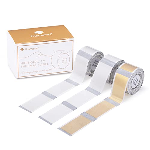 Phomemo D50 Transparente Etiketten, 3 Rollen selbstklebende Thermoetiketten, 20 mm * 40 mm, kompatibel mit Phomemo D50 etikettiergerät,150 Etiketten/Rolle, 3 Rollen(Transparent,Golden,Silber) von Phomemo