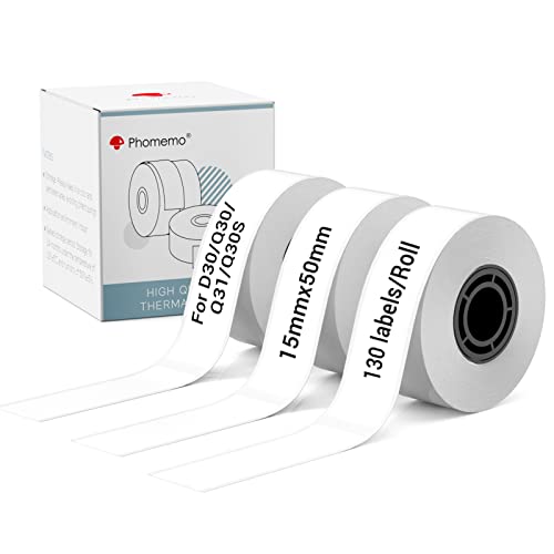 Phomemo Etiketten Weiß für D30 Etikettendrucker, Thermo-Etiketten Kompatibel mit Colorwing Q30,Phomemo Q31/Q30/Q30S Beschriftungsgerät,15mmx50mm Schriftband mit 130 Etiketten/Rolle,3 Rollen Phomemo Etiketten Weiß für D30 Etikettendrucker, Thermo-Etiketten Kompatibel mit Colorwing Q30,Phomemo Q31/Q30/Q30S Beschriftungsgerät,15mmx50mm Schriftband mit 130 Etiketten/Rolle,3 Rollen von Phomemo