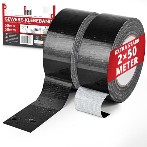 Phorin®️ Panzertape extra stark 2 Rollen 50m x 50mm - Gewebeband, Panzerband, wasserdichtes Klebeband zum Abdichten, Reparieren und mehr - Ideal für den Innen- und Außenbereich von Phorin