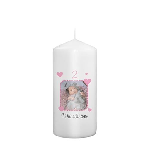 PhotoFancy® - Personalisierte Geburtstagskerze - Fotokerze mit eigenem Foto/Text bedrucken lassen - Kerze mit Geburtstags-Design: Herzen - 15 cm Höhe von PhotoFancy