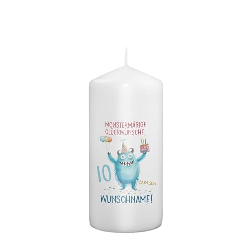 PhotoFancy® - Personalisierte Geburtstagskerze - Fotokerze mit eigenem Foto/Text bedrucken lassen - Kerze mit Geburtstags-Design: Monster - 15 cm Höhe von PhotoFancy