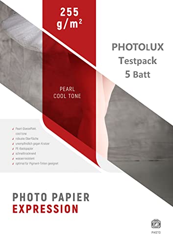 Photolux Sample Pack/Testpack A4-5 Blatt Fotopapier (EXPRESSION Pearl 255 gsm) von Photolux