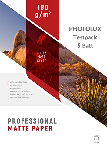 Photolux Sample Pack/Testpack A4-5 Blatt Fotopapier (Professional Matte 180 gsm) von Photolux
