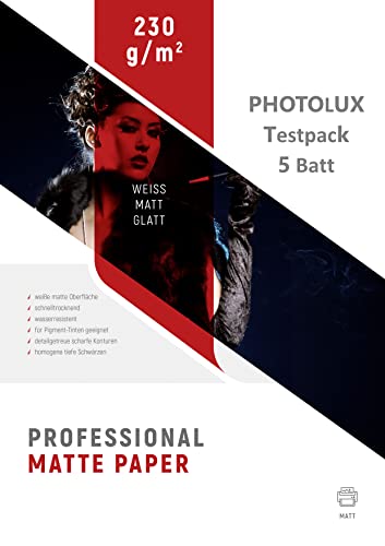 Photolux Sample Pack/Testpack A4-5 Blatt Fotopapier (Professional Matte 230 gsm) von Photolux