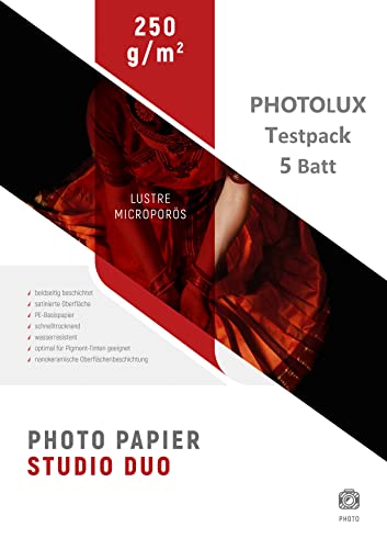 Photolux Sample Pack/Testpack A4-5 Blatt Fotopapier (studioDUO lustre 250 gsm) von Photolux
