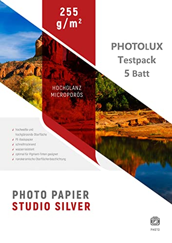 Photolux Sample Pack/Testpack A4-5 Blatt Fotopapier (studioSILVER 255 gsm (Glossy)) von Photolux