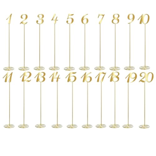 Phyachelo Metallische Tischnummern Tischnummern 1-20 für Hochzeitsempfang 12 mit Stabiler Halterungsbasis von Phyachelo