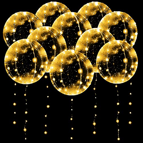 10 Pack Leuchtende Luftballons, Bobo Helium Ballons LED Luftballons, 20 Zoll Klare Luftballon mit Lichterketten für Geburtstag Hochzeit Valentinstag Party Dekor von Phyooest