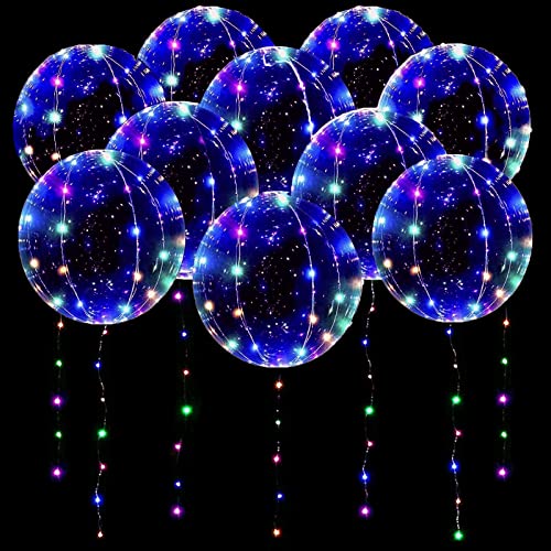 10 Pack Leuchtende Luftballons, LED Luftballons Bunt Transparente Helium Luftballons, 20 Zoll Bobo ballon mit Lichterketten für Geburtstag Hochzeit Valentinstag Party Dekor von Phyooest