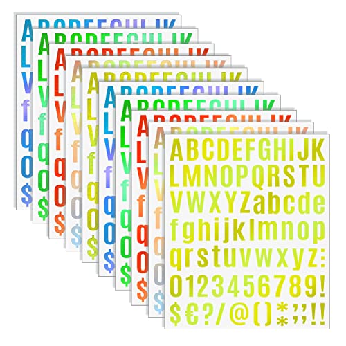 Piacolnic 10 Blätter Buchstaben Aufkleber, Selbstklebende Bunte Alphabet Nummer Aufkleber, Wetterfest Vinyl Buchstaben Nummern Kit für Dekoration Kunst Basteln von Piacolnic