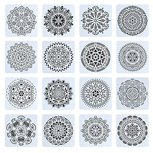 16 Stück Mandala Painting Stencils Schablone, Mandala Schablone Wiederverwendbare DIY Malerei Vorlage Stencil Kits, Mandala Skala Schablonen Malen für Felsenstein Malerei Leinwand Möbel Handwerk 16 Stück Mandala Painting Stencils Schablone, Mandala Schablone Wiederverwendbare DIY Malerei Vorlage Stencil Kits, Mandala Skala Schablonen Malen für Felsenstein Malerei Leinwand Möbel Handwerk von Piacolnic