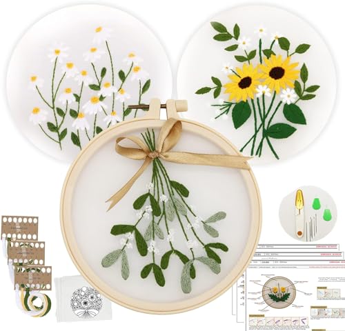 Anfänger Stickerei Set, 3 Muster Handmade Embroidery Starter Kit, Kreuzstich-Set Embroidery Starter Kit mit 1 Stück Kunststoff-Stickrahmen Farbfäden und Werkzeuge für DIY Kunst Handwerk Nähen Anfänger Stickerei Set, 3 Muster Handmade Embroidery Starter Kit, Kreuzstich-Set Embroidery Starter Kit mit 1 Stück Kunststoff-Stickrahmen Farbfäden und Werkzeuge für DIY Kunst Handwerk Nähen von Piacolnic