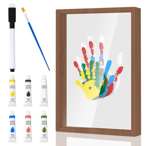 Familien Handabdruck Set, Handabdruck Baby Bilderrahmen Baby Fussabdruck Set mit Platz für 4, Fingerfarben Kinder Ungiftig, DIY Geschenke Dekoration für Baby- & Kleinkinderzimmer (Braun) von Piashow