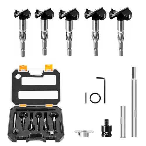 Multifunktionales Forstnerbohrer Set, Professioneller Holzbohrer 15mm 20mm 25mm 30mm 35mm, Forstnerbohrer mit Verlängerungsstange und Adapter, Scharnierlochbohre von Piashow