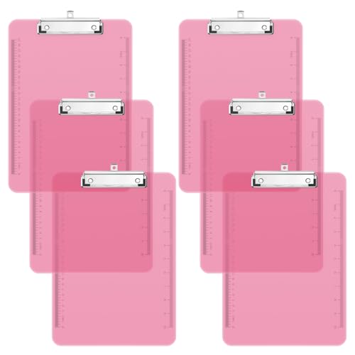 Piasoenc 6 Pack Plastic Clipboards,Translucent Clip Board with Low Profile, Purple Clipboard with Ruler,Office Clipboards, School Supplies, Letter Size 12.5 x 9 Inches,Pink von Piasoenc