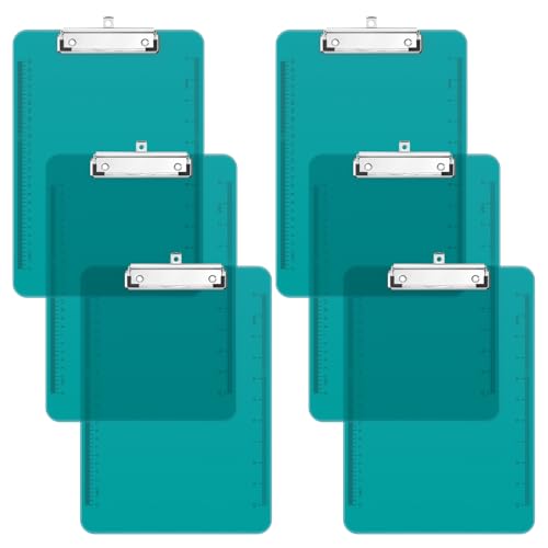 Piasoenc 6 Pack Plastic Clipboards,Translucent Clip Board with Low Profile, Purple Clipboard with Ruler,Office Clipboards, School Supplies, Letter Size 12.5 x 9 Inches,Teal von Piasoenc