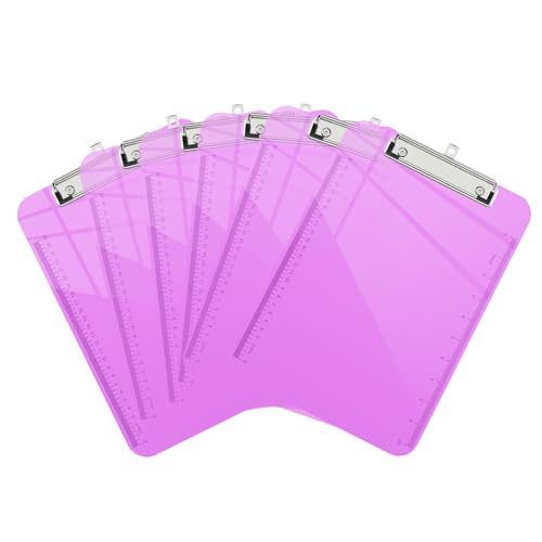 Piasoenc 6 Pack Plastic Clipboards,Translucent Clip Board with Low Profile, Purple Clipboard with Ruler,Office Clipboards, School Supplies, Letter Size 12.5 x 9 Inches,light Purple von Piasoenc