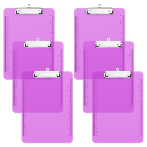 Piasoenc 6 Pack Plastic Clipboards,Translucent Clip Board with Low Profile, Purple Clipboard with Ruler,Office Clipboards, School Supplies, Letter Size 12.5 x 9 Inches,light Purple von Piasoenc