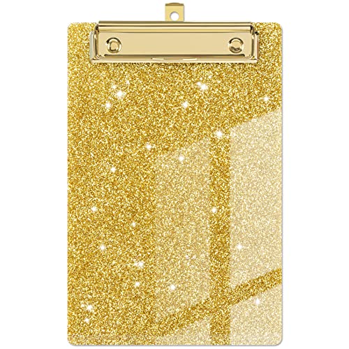 Piasoenc Acryl kleine Zwischenablage, Mode Glitter Zwischenablage, A5 Klemmbretter A5 Klemmbrett, niedlich Konfetti Klemmbretter für Kinder, Studenten, Lehrer, Frau, Künstler, Gold von Piasoenc